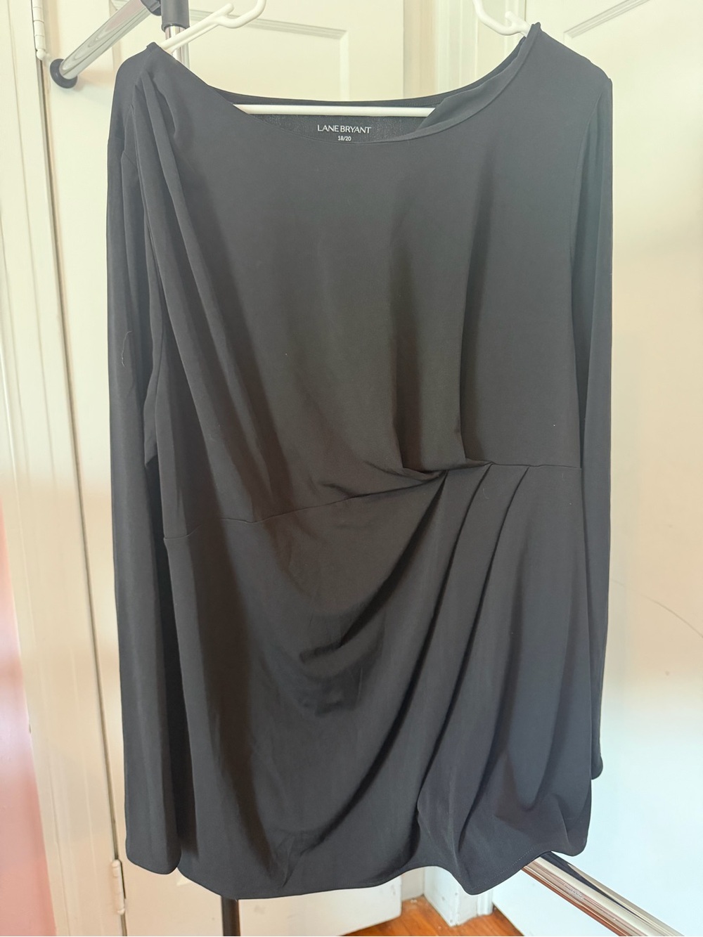 Lane Bryant Black Long-Sleeve Draped Twist Midi Top